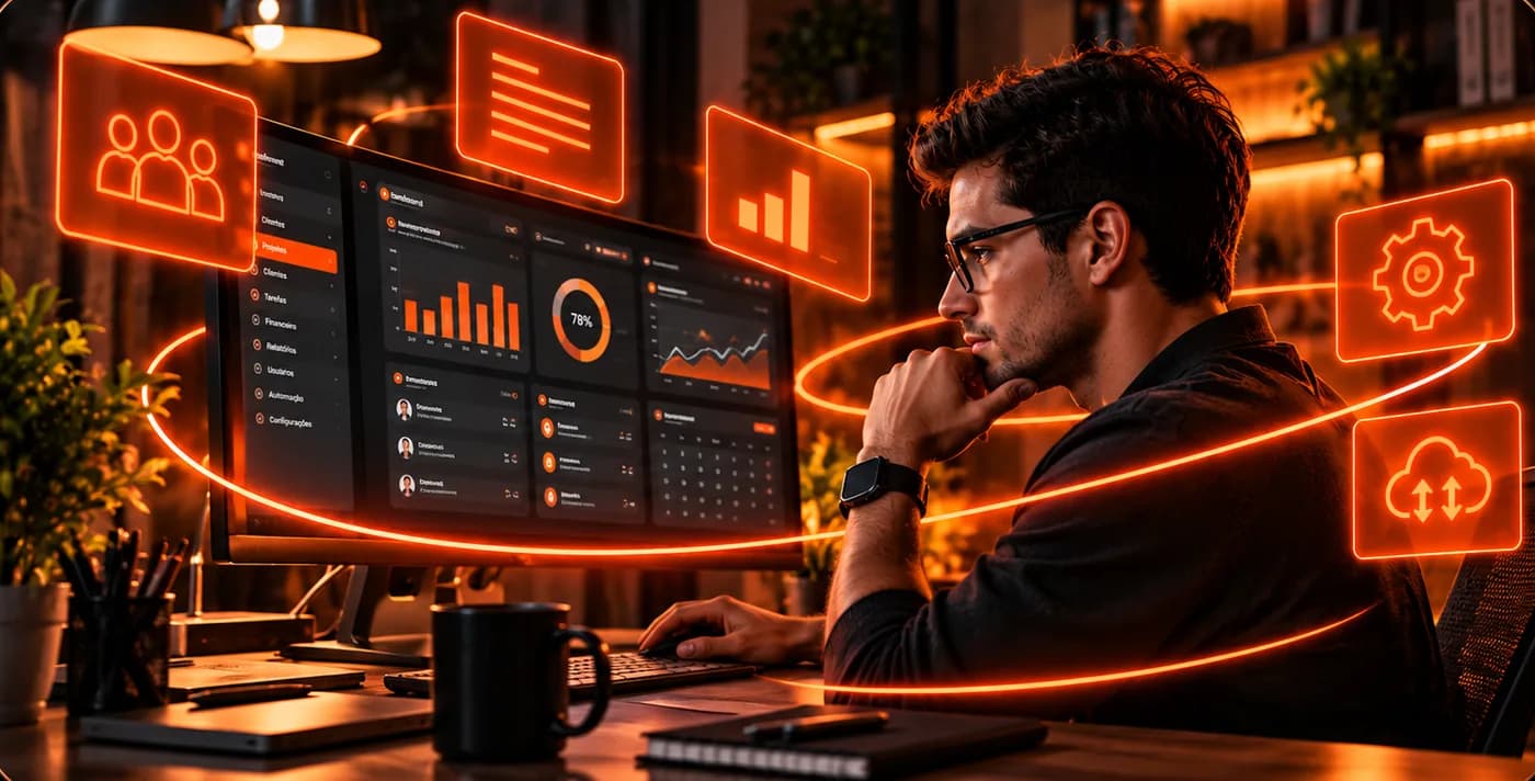 Custom management dashboard open on the office monitor